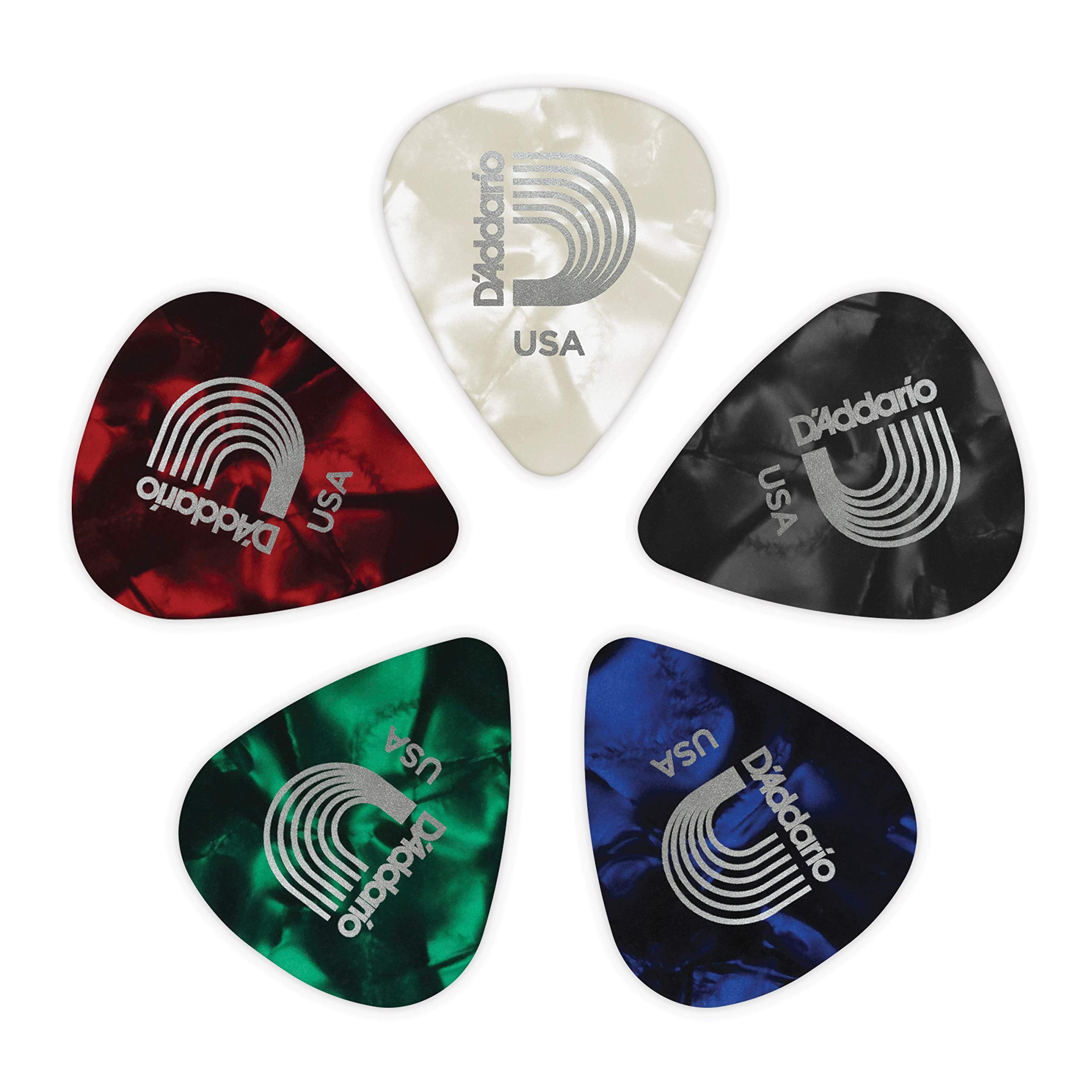 D'Addario Black Pearl Celluloid Guitar Picks, 100 pack, Heavy