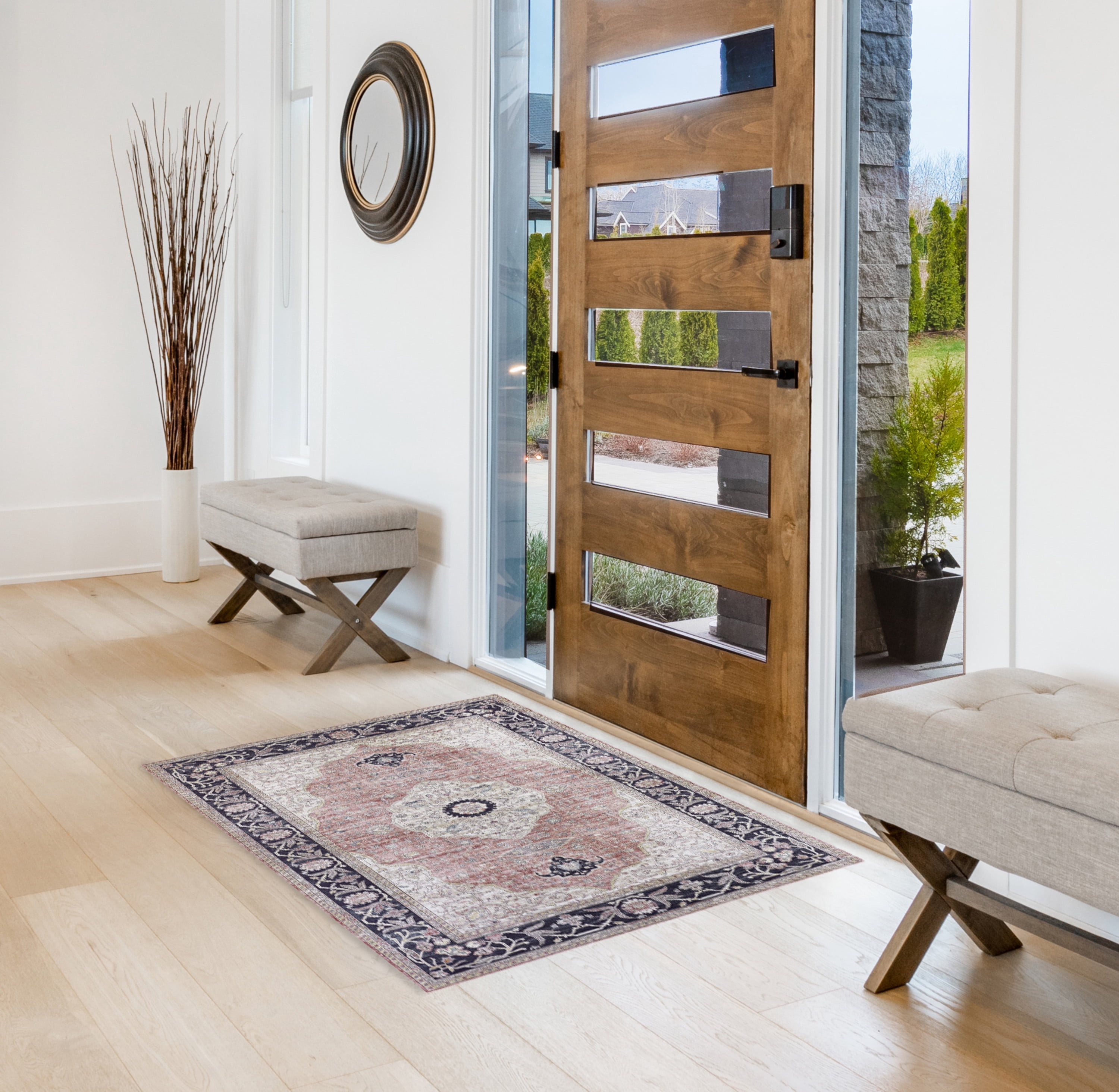 Blush Medallion Washable Skid-Resistant Area Rug, 2' 7.5" x 4' 2"