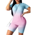 thumbnail image 1 of Bellella Ensemble de Jogging pour Femmes, Manches Courtes, Deux Pièces, Col Rond, Respirant, T-Shirts Dégradés + Shorts, Bleu Rose m, 1 of 2
