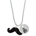 thumbnail image 1 of Delight Jewelry Silvertone Large Black Enamel Mustache Silvertone Script Initial Disc - & - Charm Necklace, 20"+3", 1 of 4