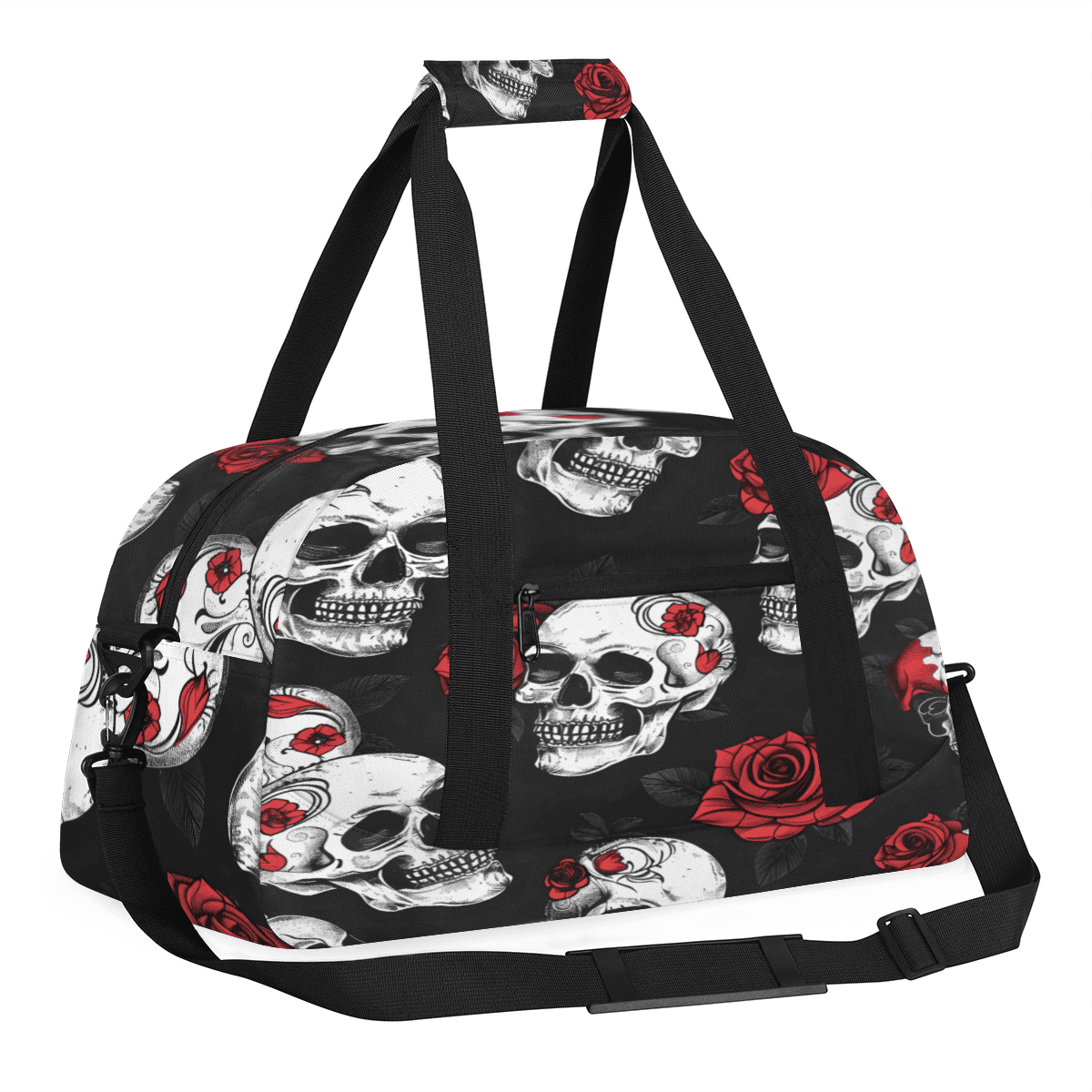Herdesigns Skull Rose Flower Sports Duffle Bag for Women & Men, Gym Bag Dance Bag Overnight Bag Carry On Weekender Travel Bag