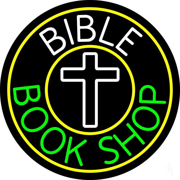 Bible Book Shop With Border LED Neon Sign 18 X 18 - inches Black Square Cut Acrylic Backing, with Dimmer - Premium built indoor Sign for Home décor, Event, Religious place, Store interior.