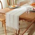 thumbnail image 2 of Hand-woven Hollow Tassel Table Runner Tablecloth Cotton And Linen Wedding Decor White 30*180, 2 of 9