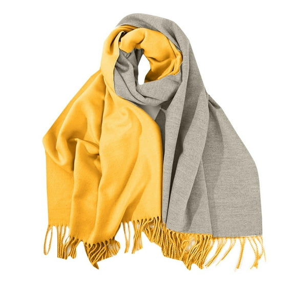Women's Pashmina Shawls and Wraps Double Side Color Tassels Long Fall Scarf Yellow Free Size