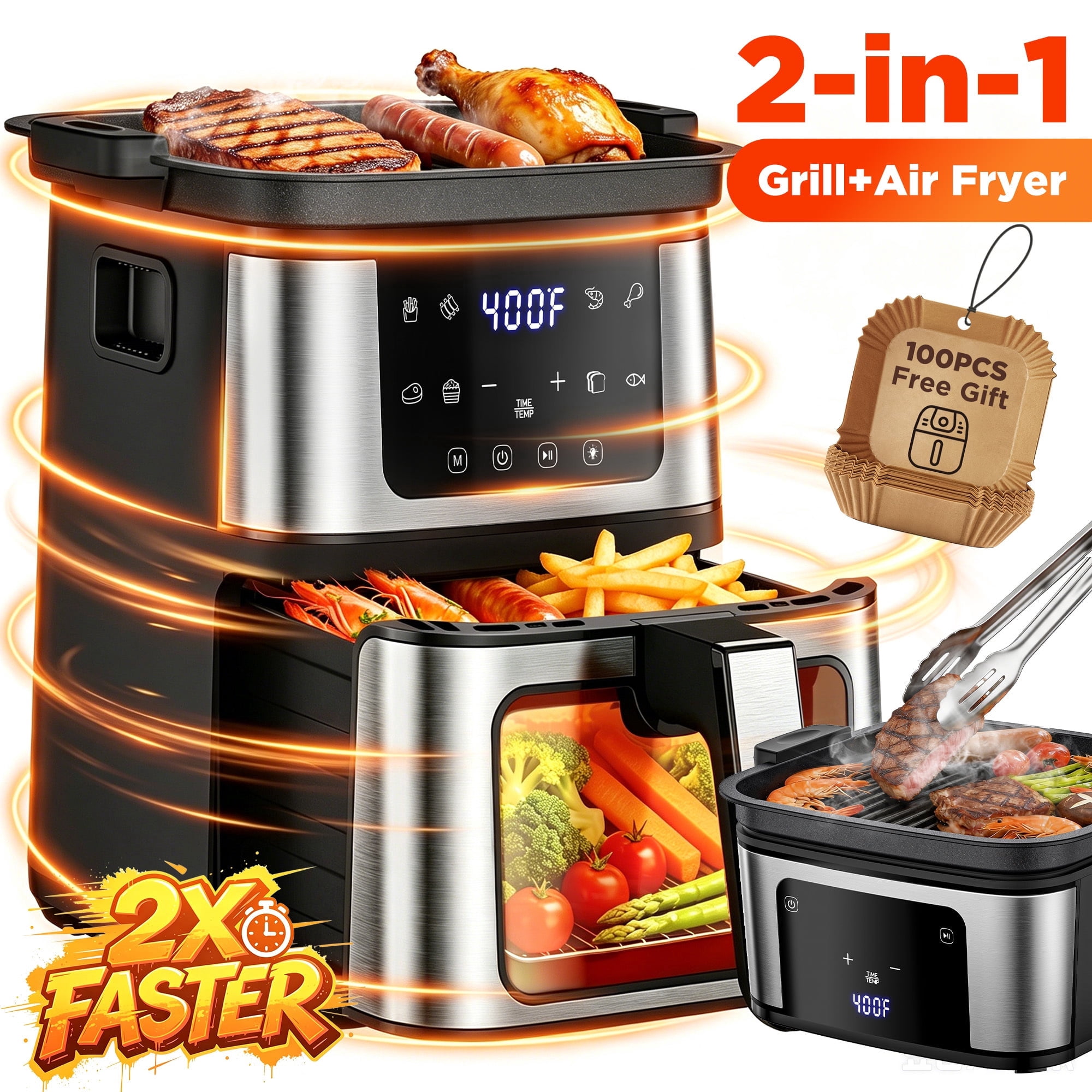 Gourmia 11 Qt Dual Basket Air Fryer with Smart Finish and 4-Layer