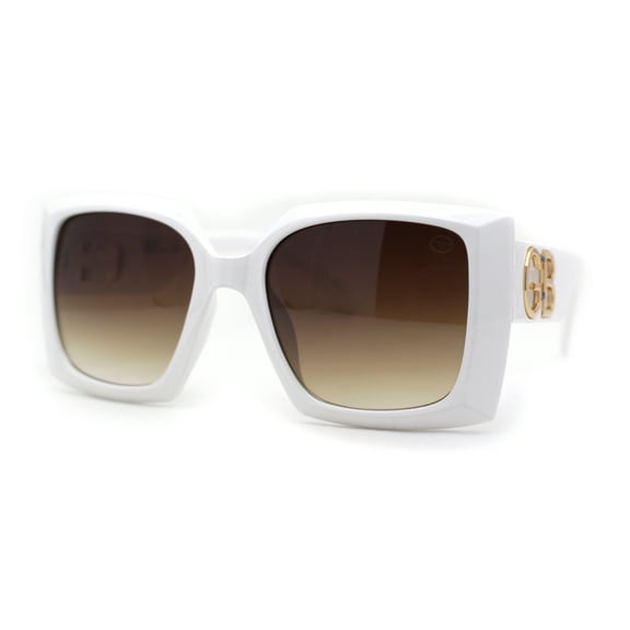 Womens Square Rectangle Mod Chunky Plastic Butterfly Designer Sunglasses White Brown