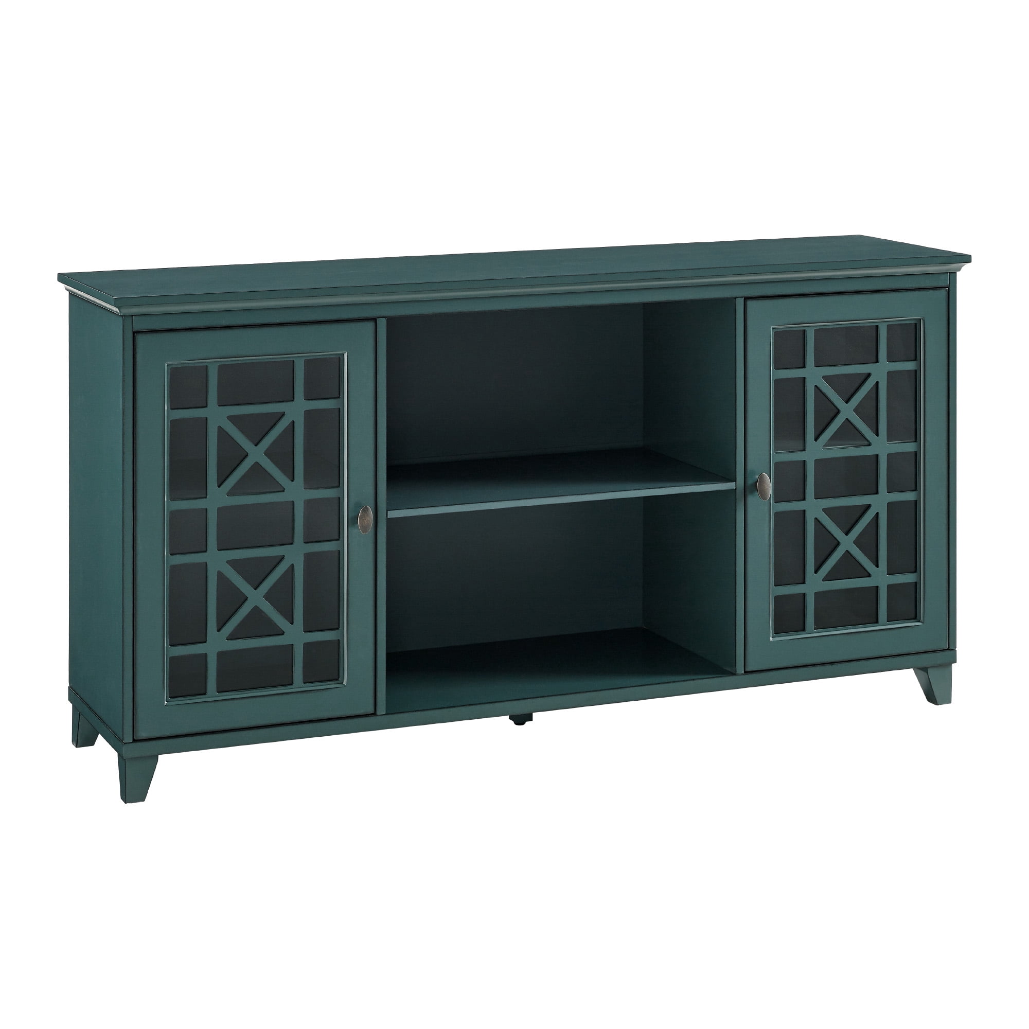 Manor Park 60" Transitional 2 Fretwork Door TV Stand, Antique Dark Teal