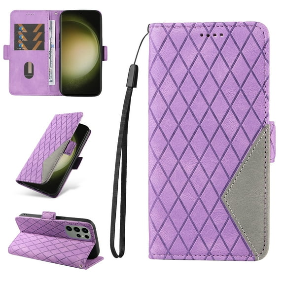 Mantto Slim Wallet Phone Case for Samsung Galaxy S23 Ultra 6.8",for Women Men,Durable PU Leather Magnetic Folio Flip Holder ID Credit Card Slots Shockproof Phone Case with Hand Strap,Purple