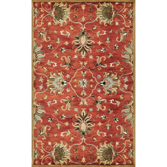 7' Sienna Orange Hand Tufted Wool Traditional Floral Indoor Runner Rug