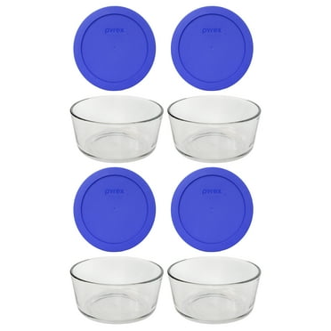 Pyrex (4) 7201 4-Cup Glass Bowls & (4) 7201-PC Sapphire Blue Lids