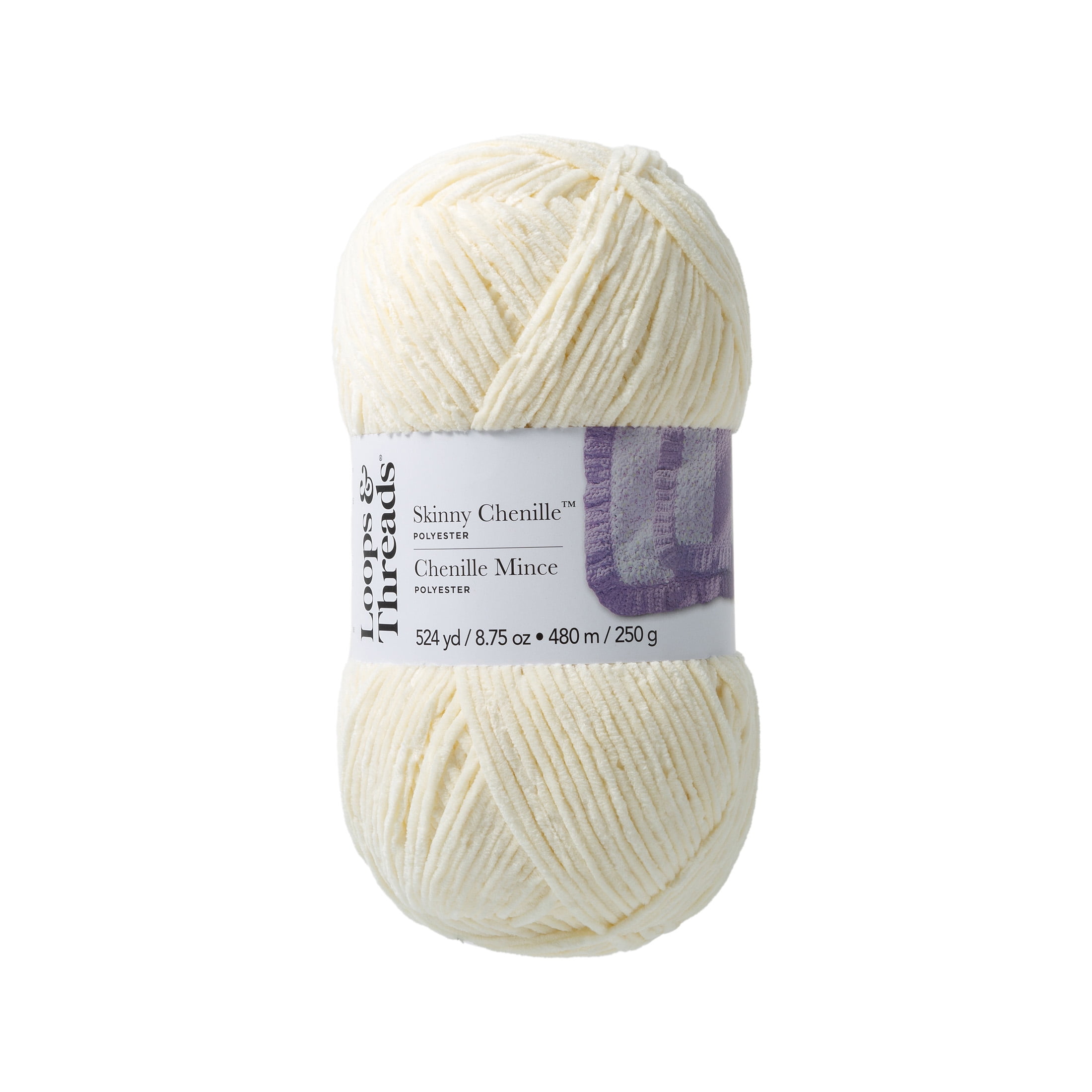 (3 pack) Skinny Chenille Yarn by Loops & Threads - Yarn for Knitting - Crochet - Weaving - and Arts & Crafts - White - Polyester - 8.75 oz