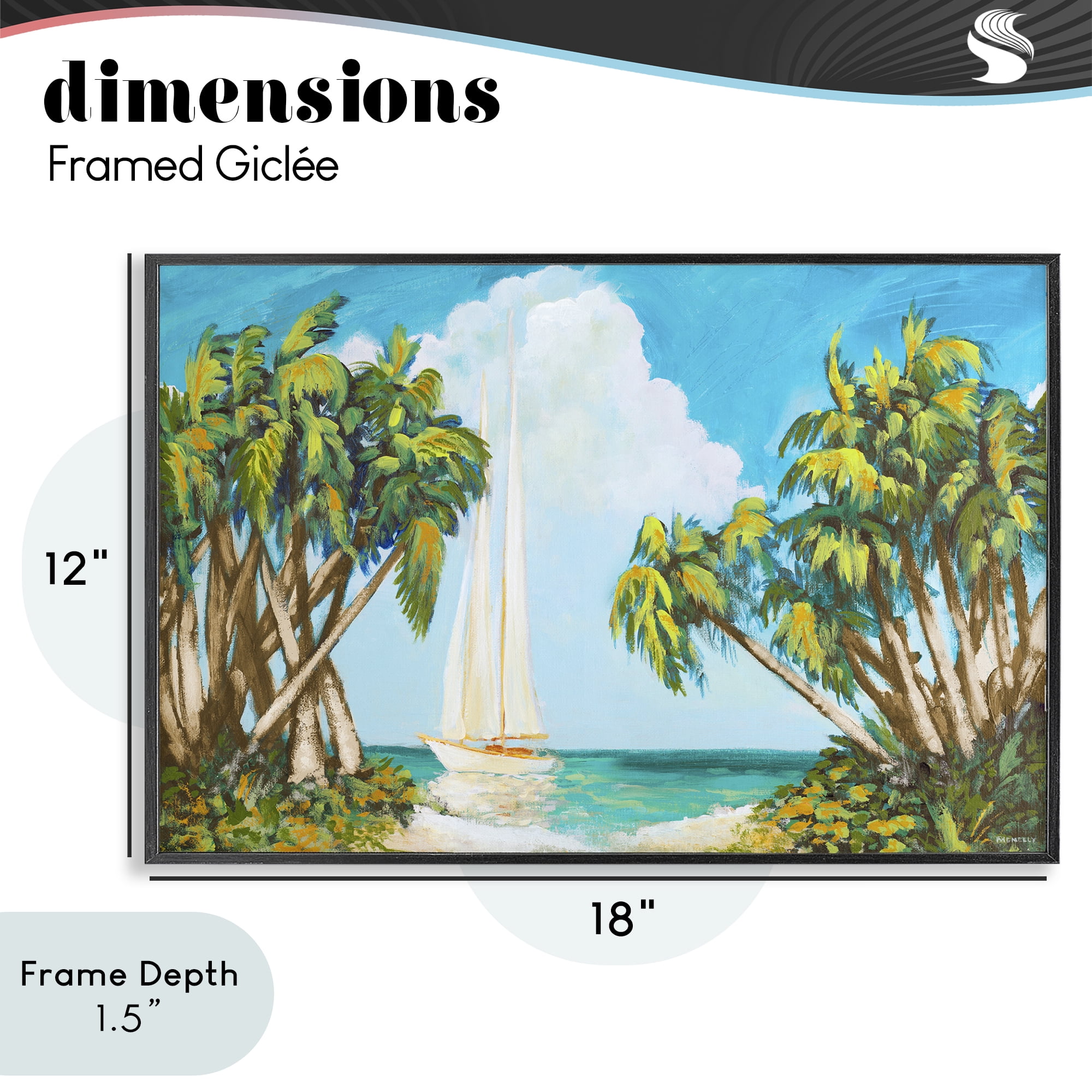 Stupell Industries Sailboat Among Palms Black Framed Giclee Art, design by Dan Meneely