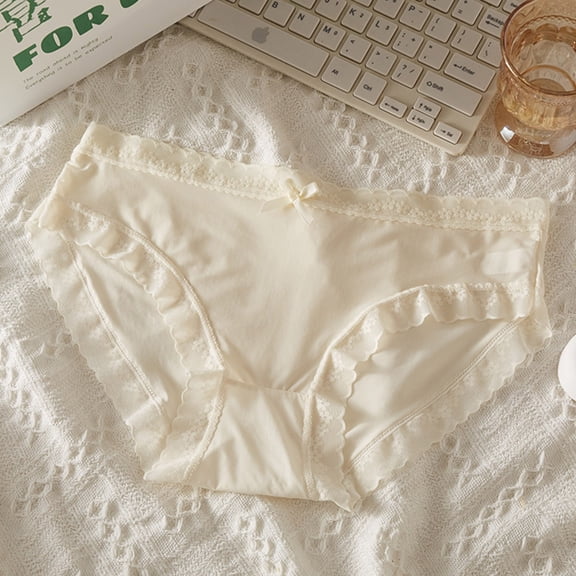 uublik Brief Panties for Women High Waist Breathable Briefs Soft Underpants Ladies Stretch Panties Womens Lace Underwear Beige