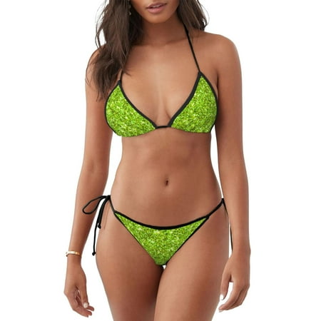 Lukts Lime green glitter for Women s Bikini Set  High Elastic Soft Strap Summer Swimsuit  Suitable for Swimming Pool  Beach  Vacation