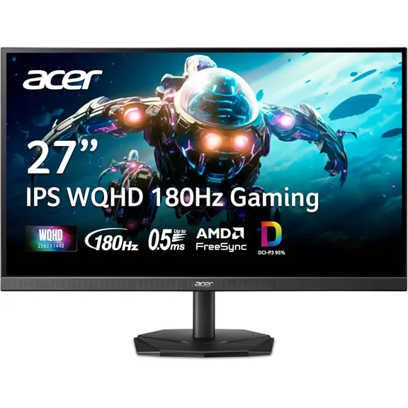 Acer Nitro 27" WQHD 2560 x 1440 IPS Gaming Monitor | AMD FreeSync | Up to 180Hz Refresh | Up to 0.5ms | DCI-P3 95% | HDR 10 Support | 1 x Display Port 1.2 & 2 x HDMI 2.0 | KG271U N3bmiipx