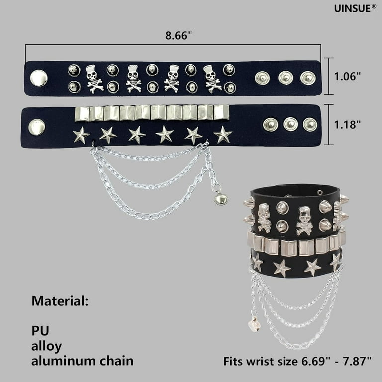 Leather Bracelet Combo Metal Star & Spike Inlay Grunge Leather Bracelet Combo Metal Star & Spike Inlay Grunge