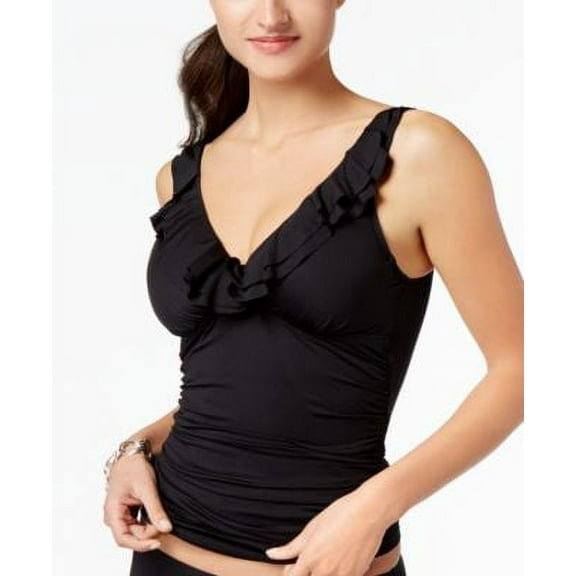 Lauren Ralph Lauren BLACK Beach Club Solids Ruffle Tankini Top, US 8, NWOT