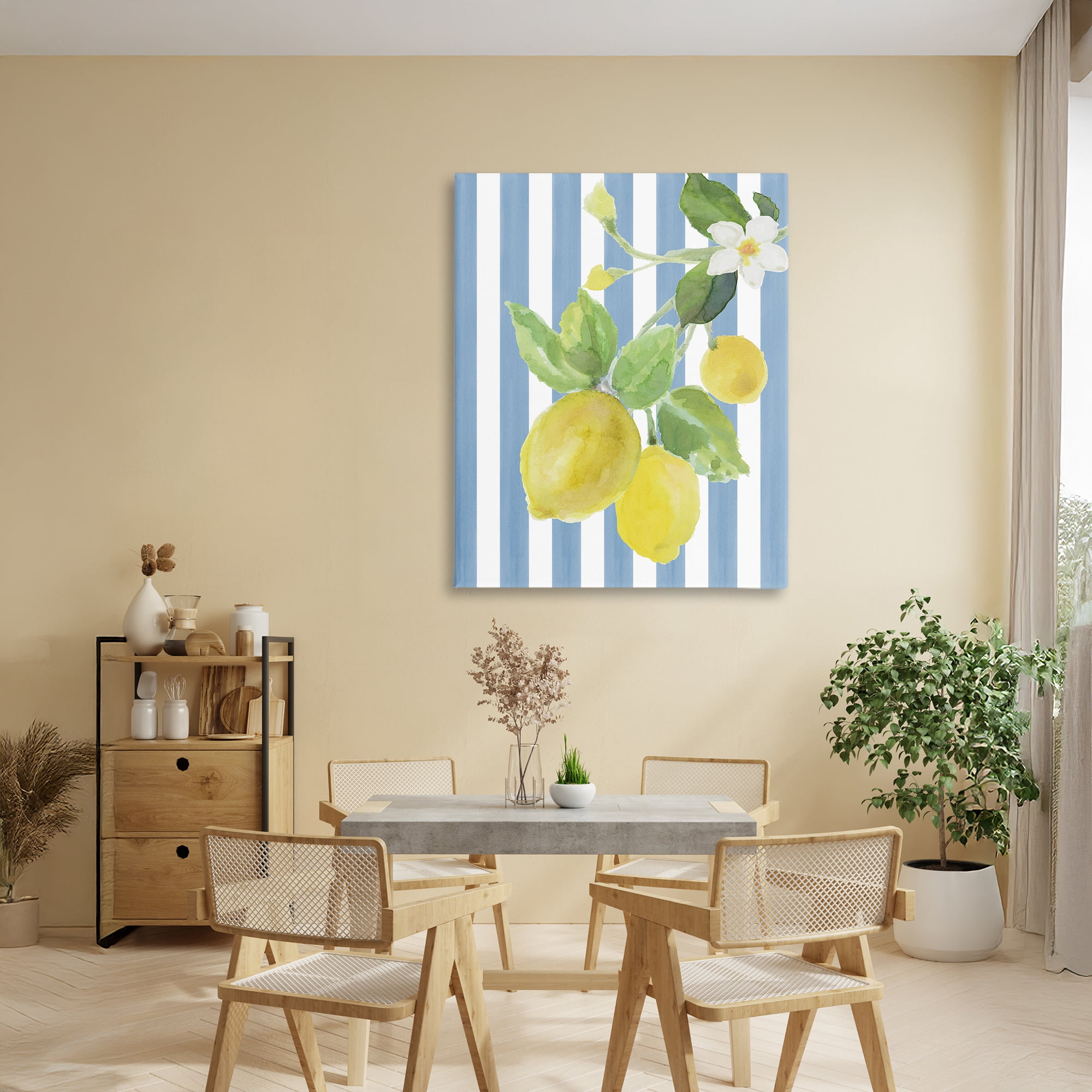 Stupell Industries Lemon Blossom on Blue Stripes Canvas Wall Art, design by Lanie Loreth