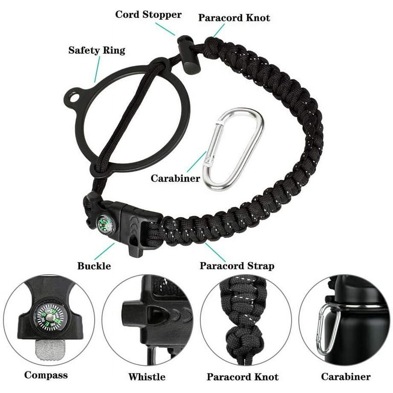 Accmor Water Bottle Handle for Wide Mouth Bottles, Paracord Strap Carrier  for 12oz to 64oz Bottle, Bottle Accessories for Hiking - with Safety Ring