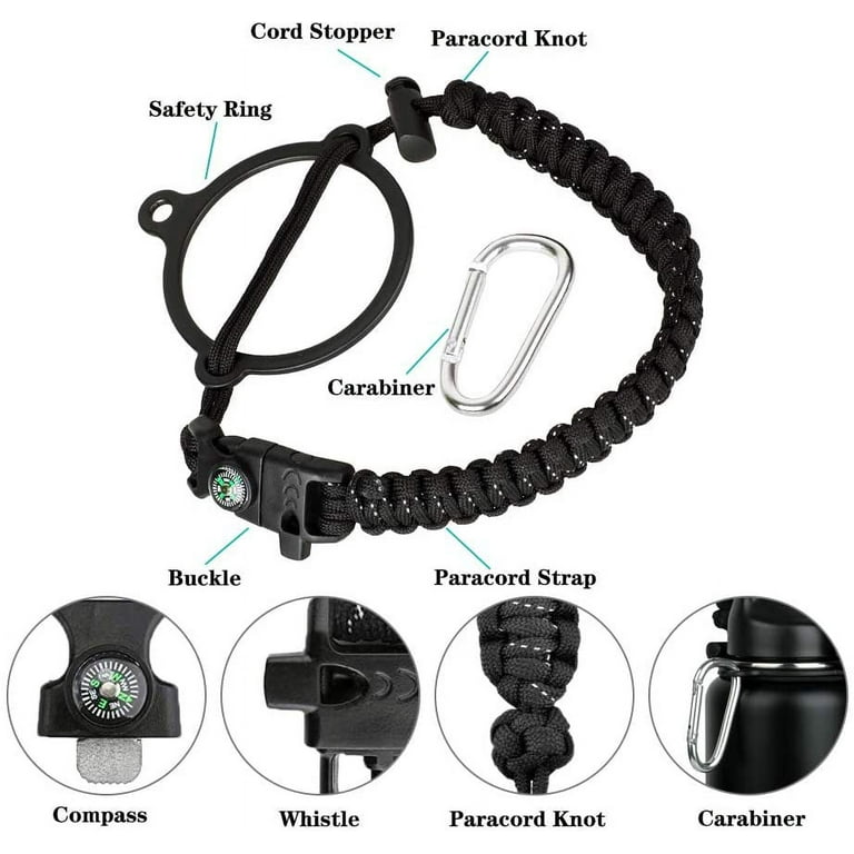 Trebo Paracord Handle for All Wide Mouth Watter Bottles 12oz - 128oz,  Bottle Carrier Survival Bracelet Strap Cord Accessories with Safety Ring  Compass