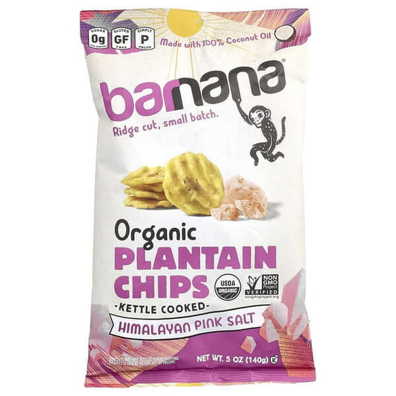 Barnana, Organic Plantain Chips, Himalayan Pink Salt, 5 oz Pack of 3