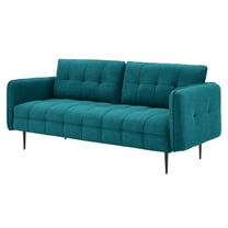 Tufted Sofa, Fabric, Teal Blue, Modern Contemporary Urban Design, Living Lounge Room Hotel Lobby Hospitality