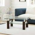 thumbnail image 2 of Giantex Modern Rectangular Glass Coffee Table with Lower Storage Shelf and Metal Frame, Brown, 2 of 8