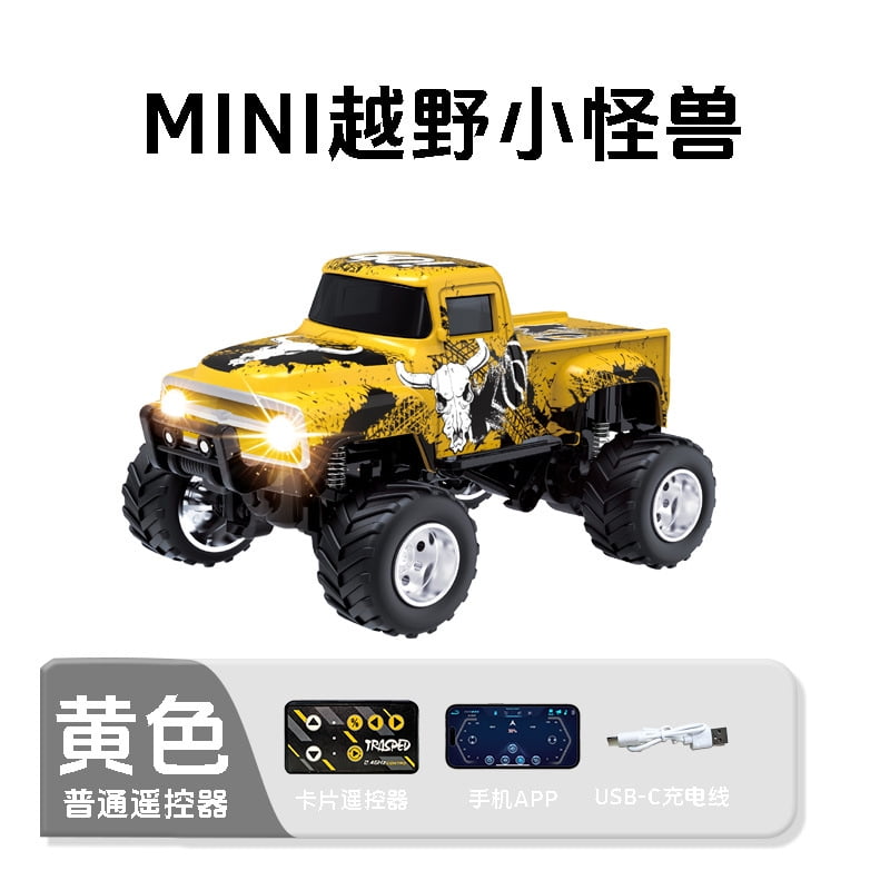 2.4G 1:64 Scale Mini Alloy Monster Truck with Mobile App Control, 3-Speed Off-Road RC Car with Shock Absorption & Trailer Hook, Desktop Remote Control Toy for Teens and Adults