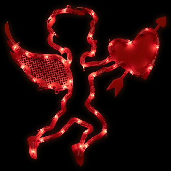 Northlight Lighted Cupid with Heart Valentine's Day Window Silhouette - 17" - Red