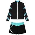 thumbnail image 3 of Yeahdor Kids Girls Contrast Color Sports Outfit Long Sleeve Stand Collar Zippered Sweatshirt with Shorts Sportswear Blue Green 8, 3 of 5