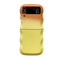 for Samsung Galaxy Z Flip 4 Soft Silicone Case, Gradient Color Curly Wave Frame Shockproof Anti-Scratch Protective Flexible Soft Rubber TPU Phone Cover for Samsung Galaxy Z Flip 4, Orange/Yellow