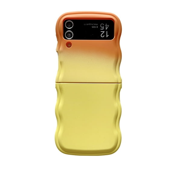 for Samsung Galaxy Z Flip 3 Soft Silicone Case, Gradient Color Curly Wave Frame Shockproof Anti-Scratch Protective Flexible Soft Rubber TPU Phone Cover for Samsung Galaxy Z Flip 3, Orange/Yellow
