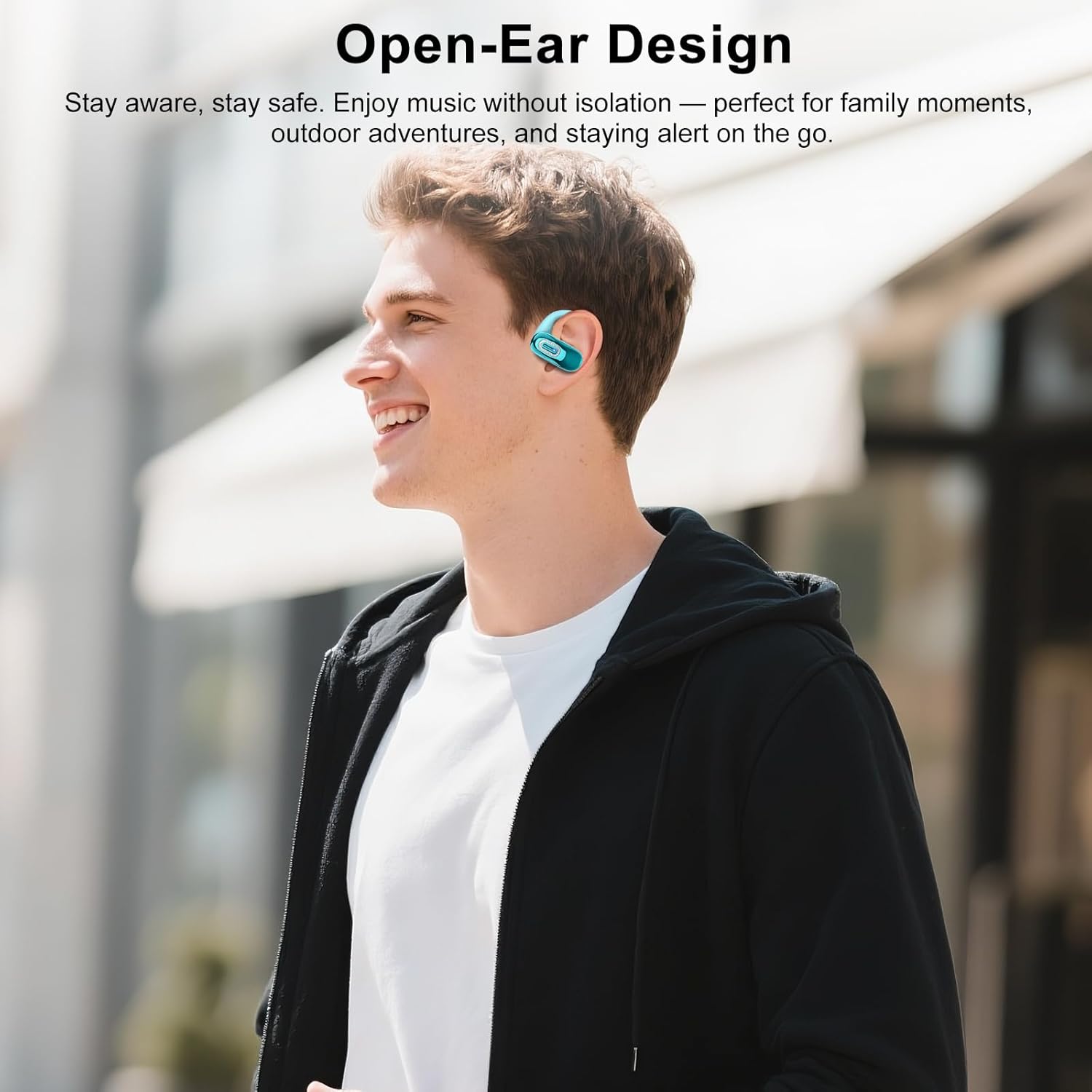 Open Ear Headphones, Bluetooth 5.4 Earbuds, 50H, Air Conduction Ear buds, HD Stereo Bass Over Ear Earphones with Earhooks, Ultra-Comfort Secure Fit, IPX7 Waterproof Headset for Working Sports, Blue