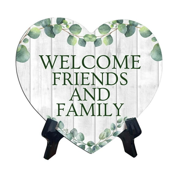 Welcome Friends and Family Heart Table Sign with Acrylic Stand (6x5") | Home Entrance Decoration