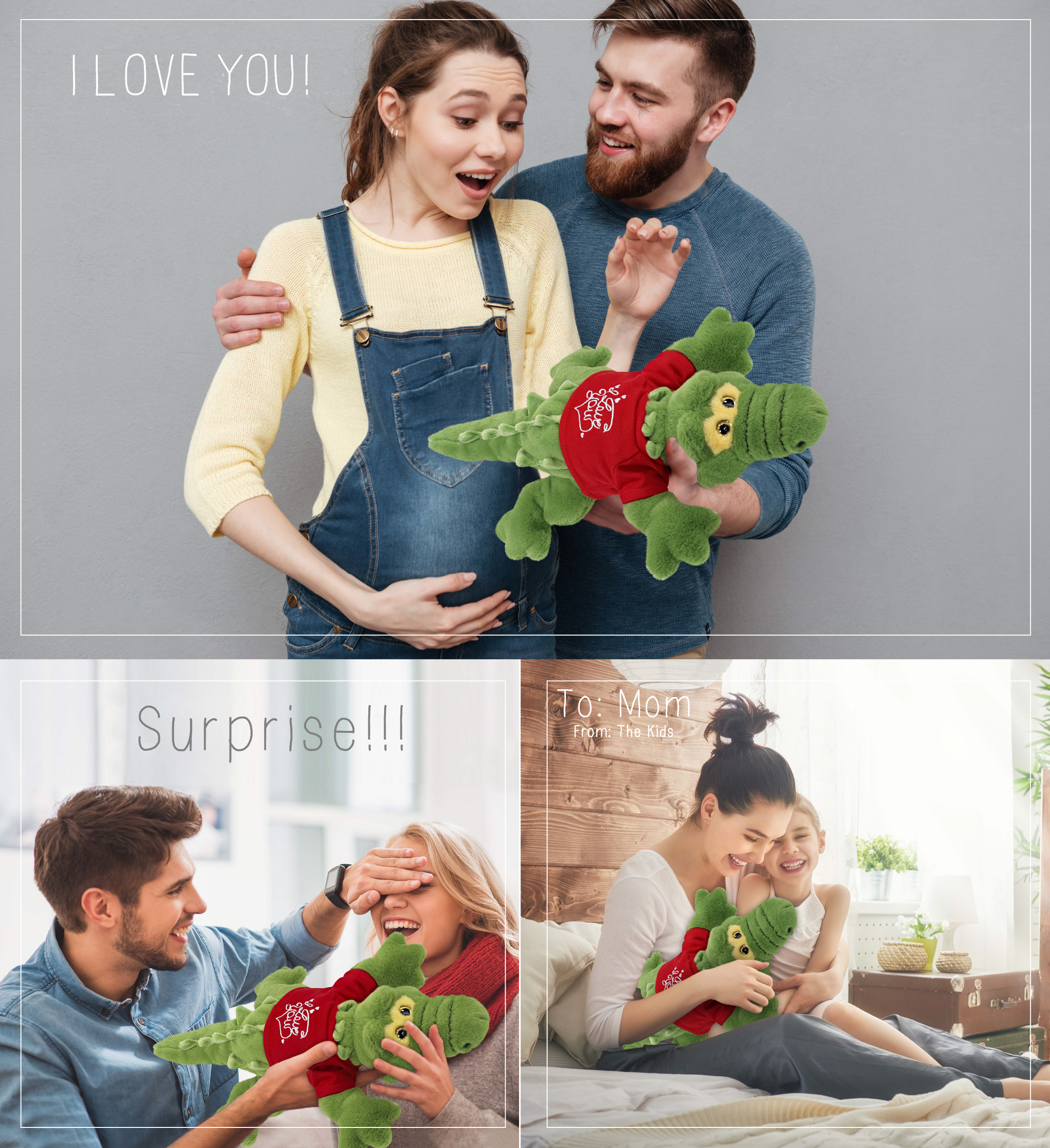 DolliBu I LOVE YOU Super Soft Large Green Alligator - Stuffed Green Alligator Animal with Red Shirt For Valentine, Anniversary, Romantic Date, Boyfriend, or Girlfriend Gift - 17 inches