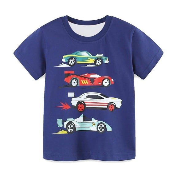 Kids Boys Short Sleeve T-Shirts Trendy Cars Graphic Printed Crewneck Tees Unisex Summer Casual Loose Tops Size 3-14 Years