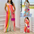 thumbnail image 2 of Monos de una pieza con estampado sin mangas y tirantes con cuello en V para mujer, pantalones largos de pierna ancha, monos holgados de estilo bohemio para mujer, 2 of 5