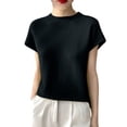 thumbnail image 7 of fatyb Womens Summer Tops Mock Neck Cap Sleeve Knitted Top Solid Color Casual T Shirts for Women, 7 of 7