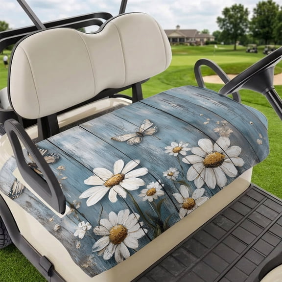 Golf Cart Seat Covers for 2 Seater,Vintage Daisy Soft Microfiber Cart Seat Towel Blanket,Farmhouse Flower Butterfly Wooden Absorbent Breathable Non Slip Bench Seats Protector for Golf Course 51"x31"