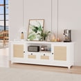 thumbnail image 2 of Boho Modern Rattan TV Stand for 65-70 Inch TVs – White Entertainment Console with 2 Cabinets, Drawer, Adjustable Shelf, Storage – Living Room or Bedroom Media Table – Lishuijiao, White, 2 of 8