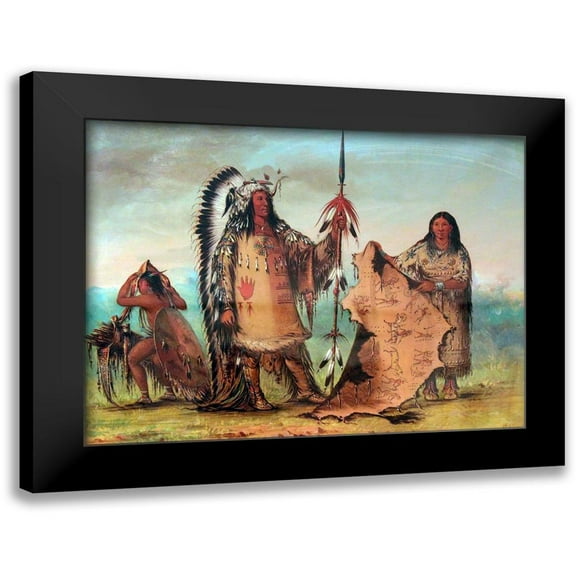 Catlin, George 14x12 Black Modern Framed Museum Art Print Titled - Mandan, Mato Tope with wife and son