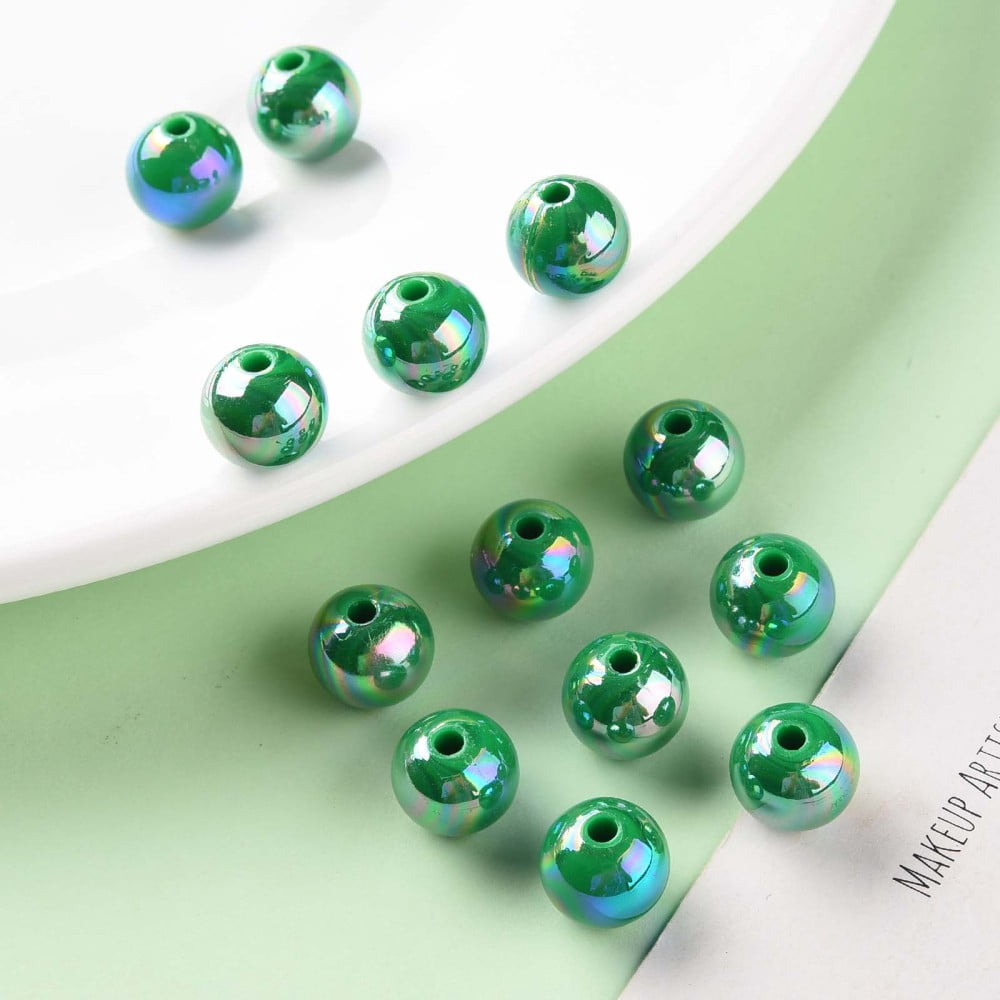 500gs Opaque Acrylic Beads AB color Plated Round Green 10x9mm Hole: 2mm about 940pcs/500g