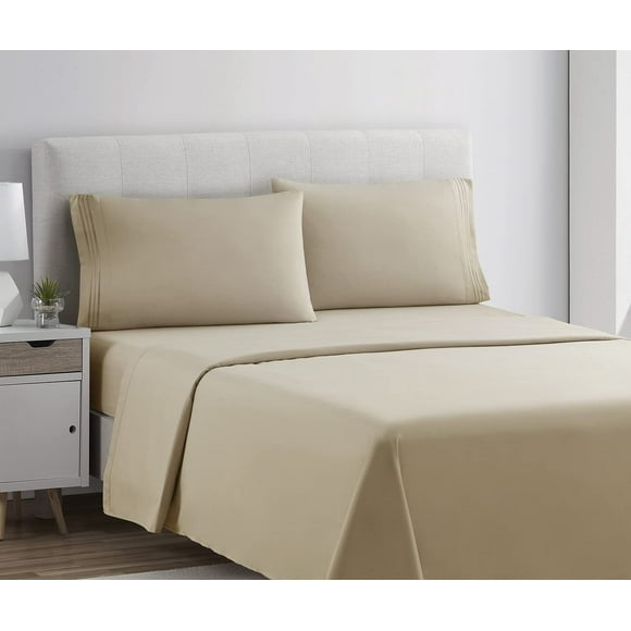 Clara Clark Queen Sheets Set, Deep Pocket Bed Sheets For Queen Size Bed - 4 Piece Queen Size Sheets, Extra Soft Bedding Sheets Pillowcases, Beige Cream Sheets Queen