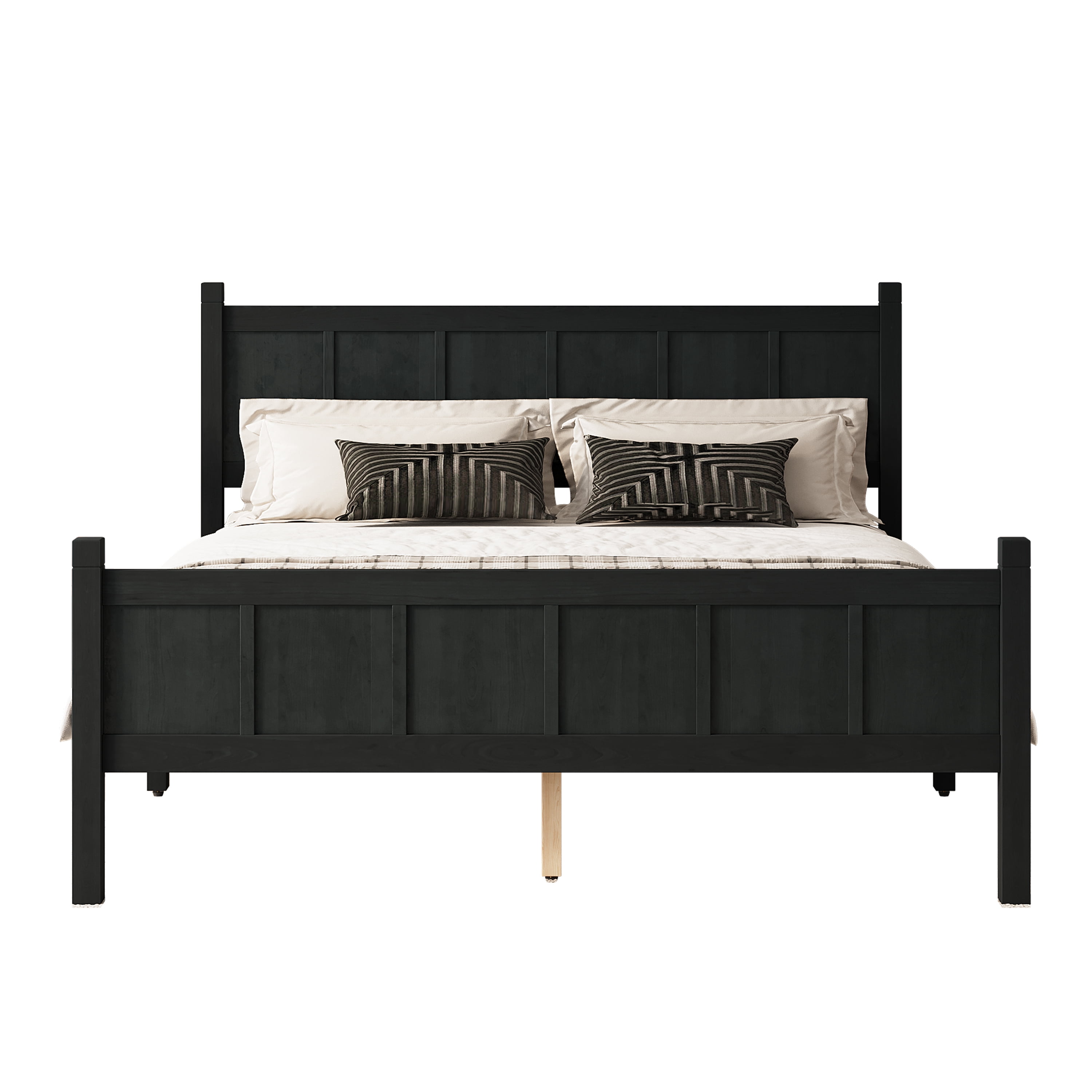 Euroco Wood Queen Size Platform Bed with Headboard and Footboard, Black
