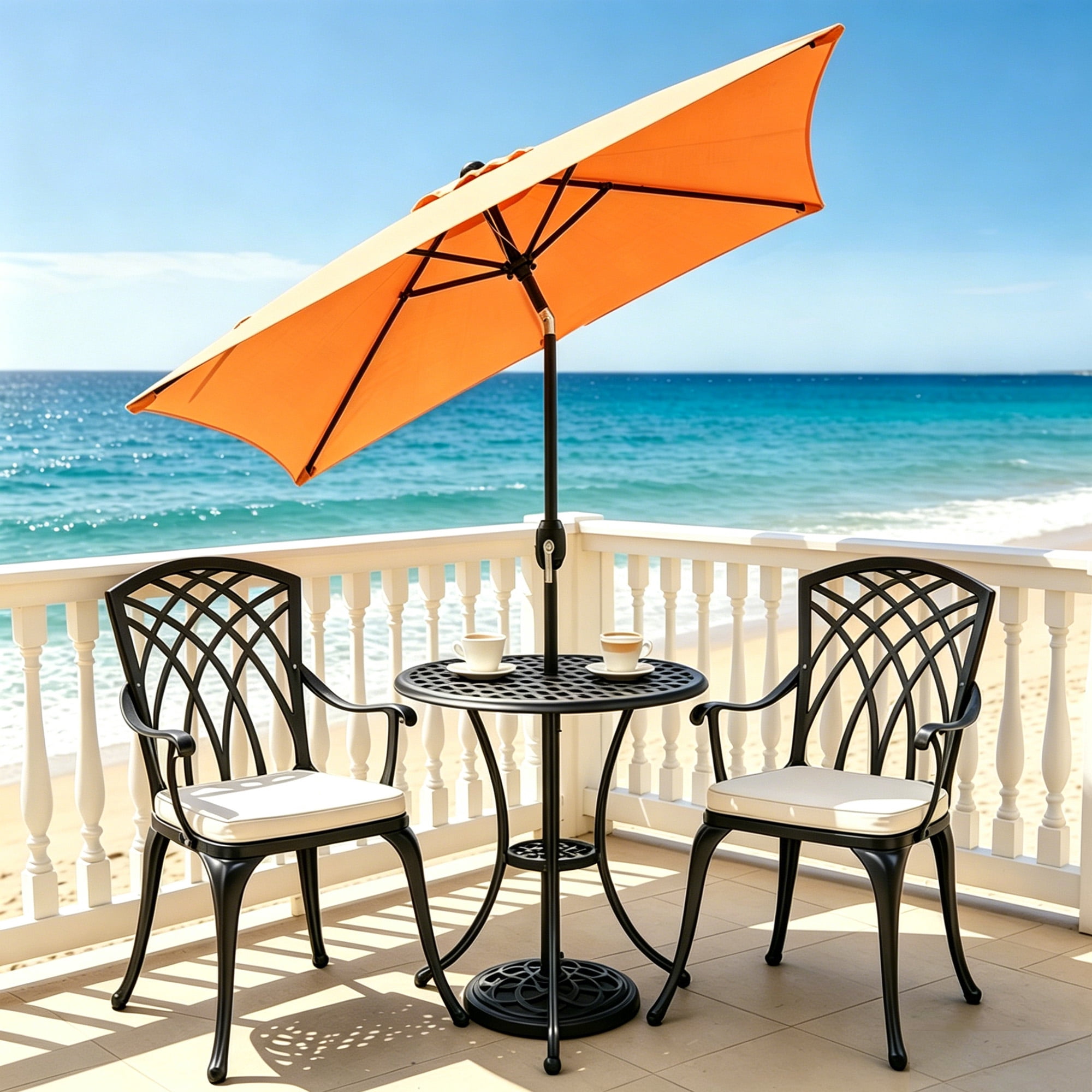 Kool 6.5 ft Square Outdoor Patio Market Umbrella with Push Button Tilt and Crank Handle, Orange