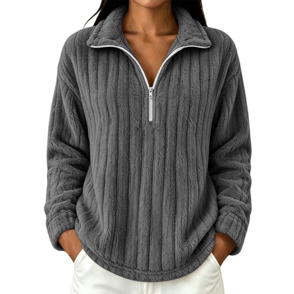 Fewfanhot Womens Fall Outfits Fall Winter Quarter Zip Ribbed Cable Long Sleeve Soft Comfy Tops Sweaters Fashion Clothing