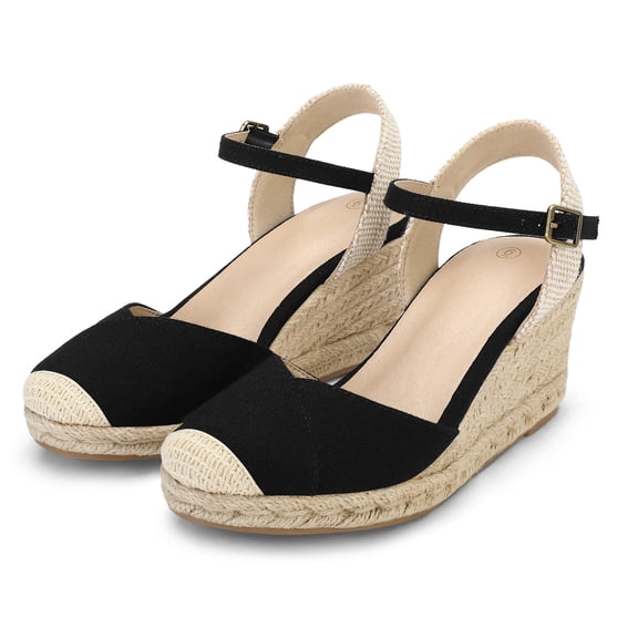 Pennysue Women's Espadrilles Wedge Sandals Black Platform Ankle Strap Sandals Size 9M