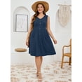 thumbnail image 3 of SHOWMALL Women Plus Summer Dresses Sleeveless Casual Loose Vintage Blue 1X Swing Button Down Midi Dress with Pockets, 3 of 6
