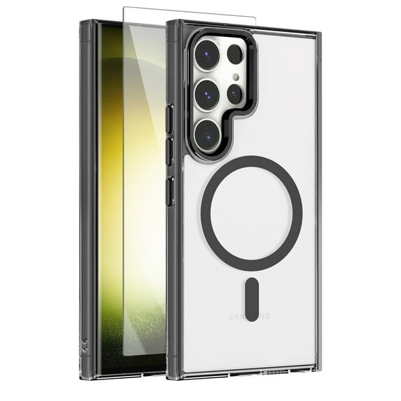 Allytechgroup Galaxy S23 Ultra Case with Screen Protector, Crystal Clear Magnetic Back Cover Compatible with Magsafe Anti-Scratch Phone Case for Samsung Galaxy S23 Ultra, Black