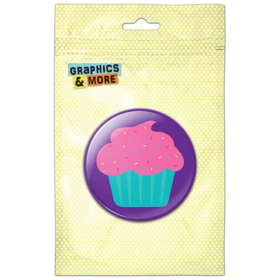 Pink Cupcake on Purple Birthday Pinback Button Pin Badge